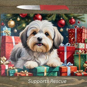 Christmas Havanese Dog Kitchen Tempered Glass Cutting Board or Trivet